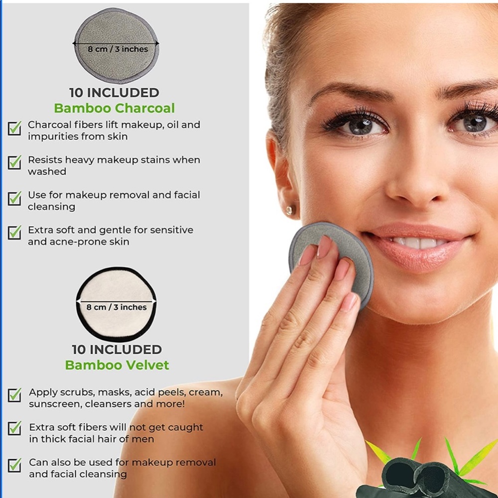 🆕20 reusable Makeup Remover Pads For Face w mesh laundry pouch 10 white &… - Picture 3 of 8
